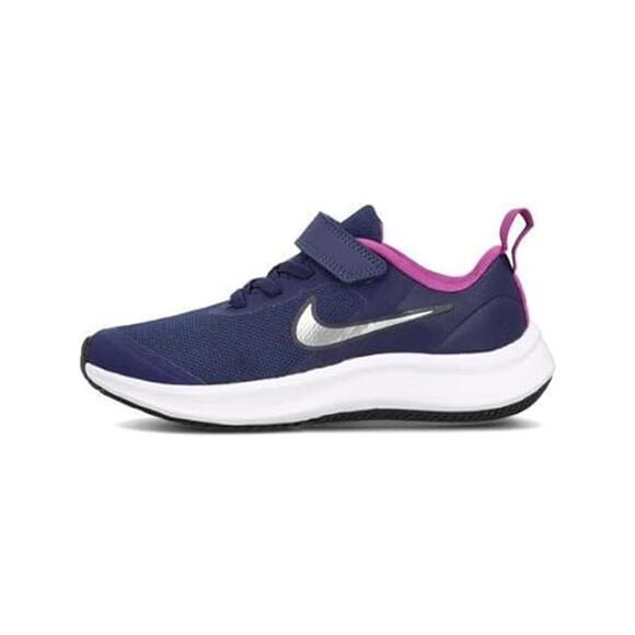 NWT Nike Boys 3 Running Shoe, MIDNIGHT NAVY/METALLIC SILVER, 13 UK (14 US) - Picture 3 of 5